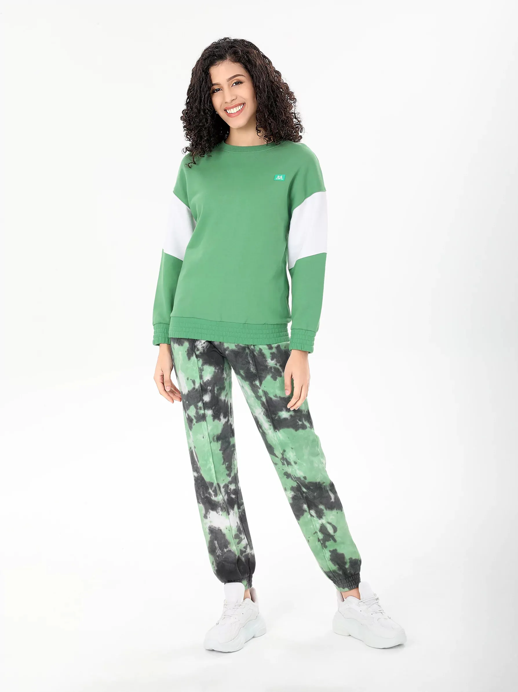 Green Sleeve Panel Sweatshirt