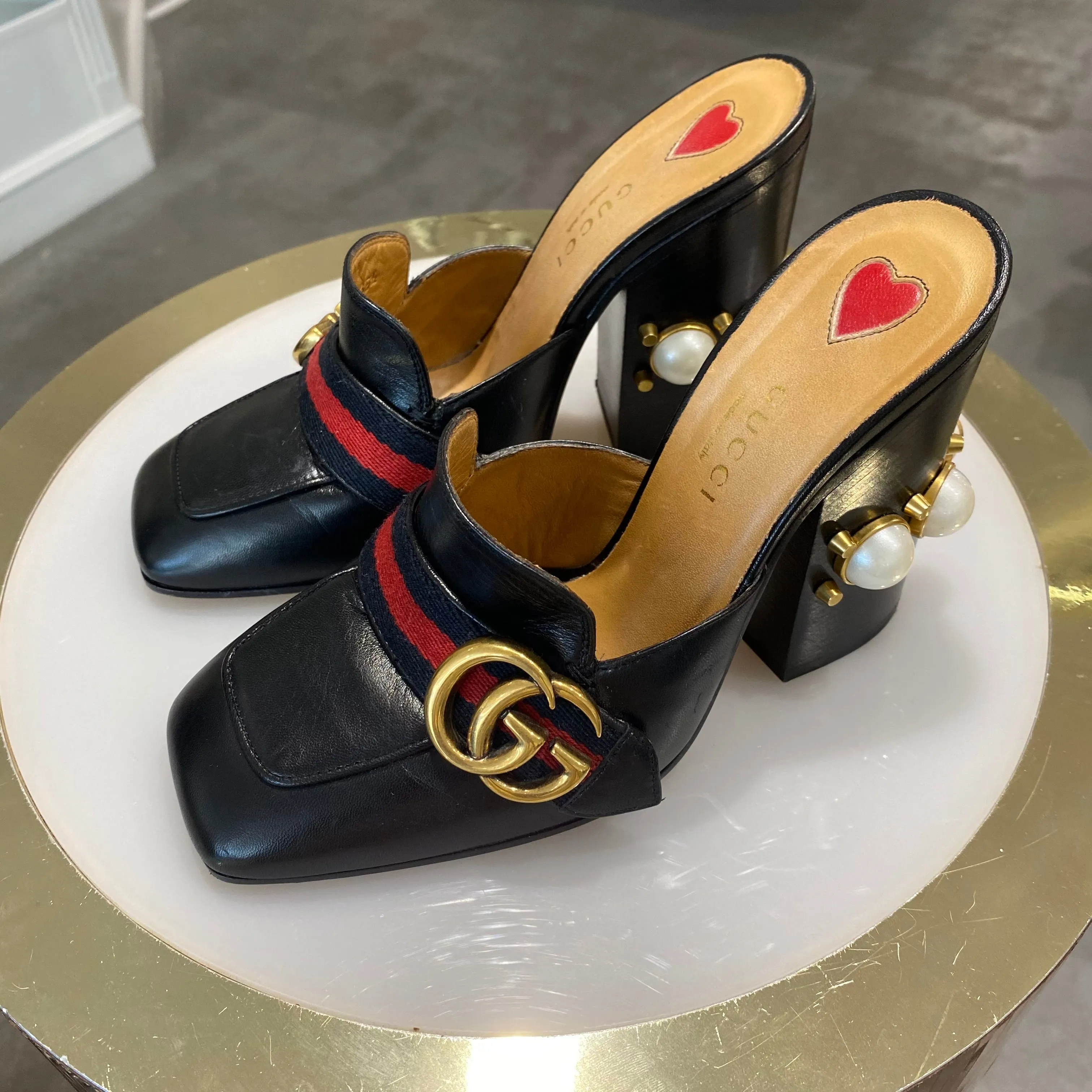 Gucci Peyton Pearl Heel Mules