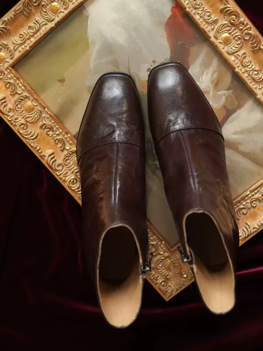 Handmade Vintage-Inspired Brown Leather Ankle Boots - Regency Era Style