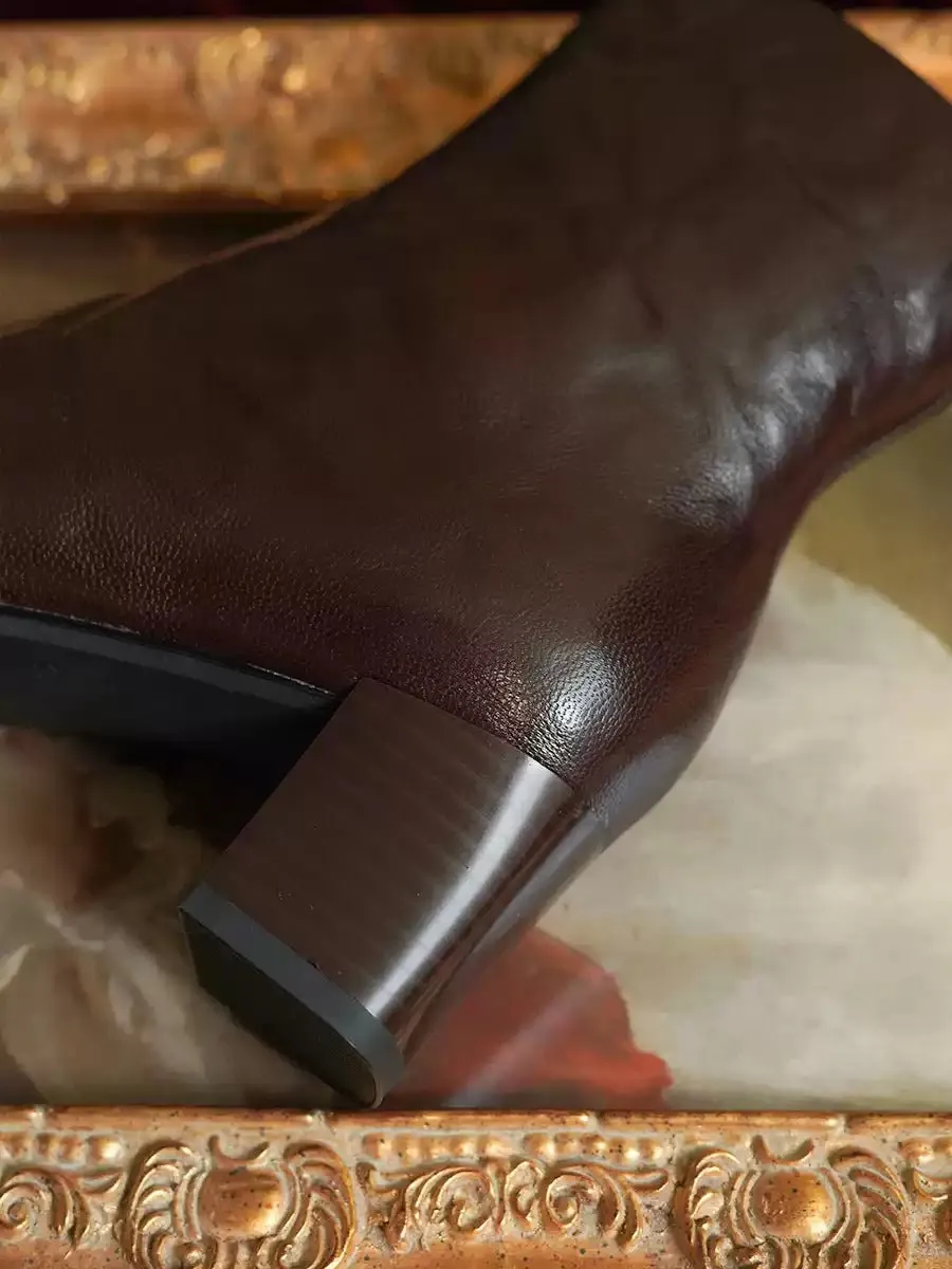Handmade Vintage-Inspired Brown Leather Ankle Boots - Regency Era Style