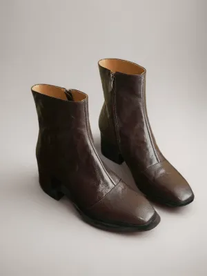 Handmade Vintage-Inspired Brown Leather Ankle Boots - Regency Era Style