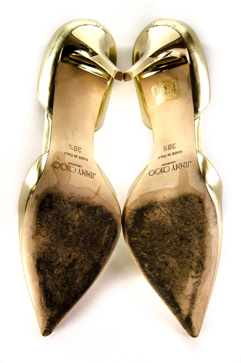 Jimmy Choo Gold Metallic d'Orsay Pointed Toe Pumps Size US 8.5 | EU 38.5