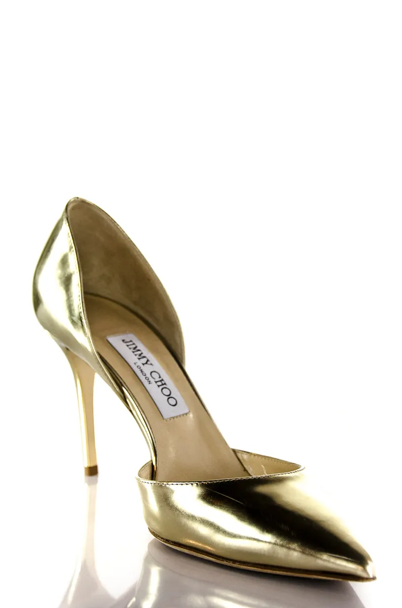 Jimmy Choo Gold Metallic d'Orsay Pointed Toe Pumps Size US 8.5 | EU 38.5
