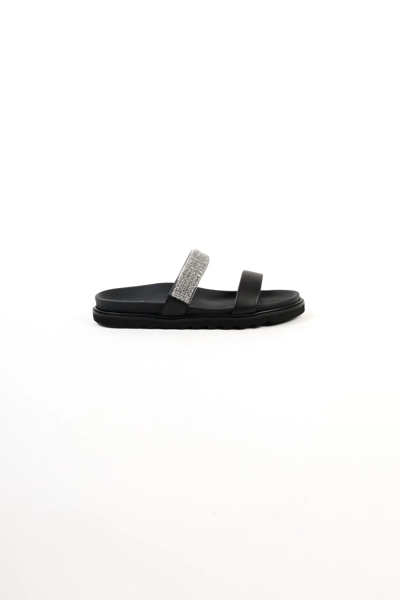 JULS BLACK – Two Strap Footbed Sandals with Strass Decoration