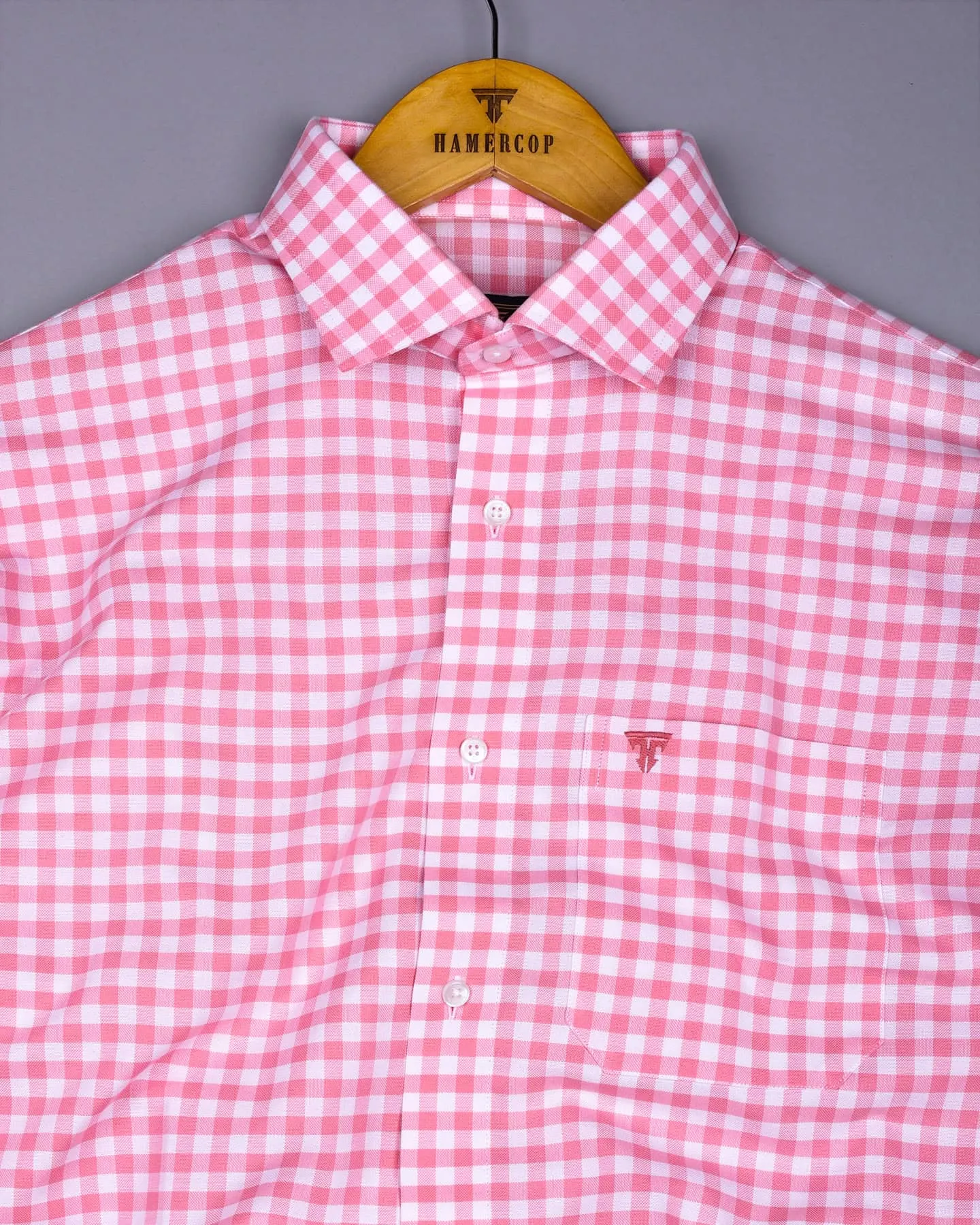 Majelo Pink With White Check Oxford Cotton Shirt