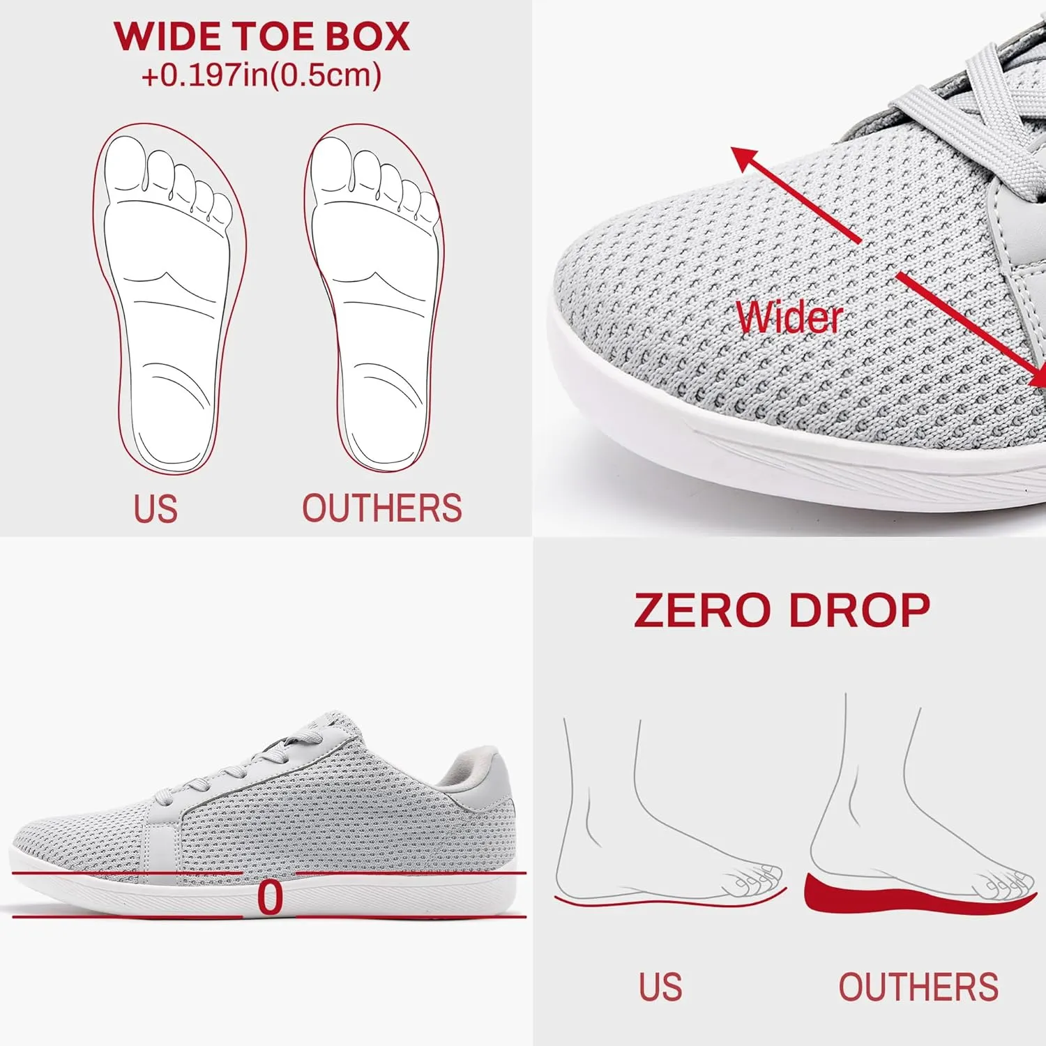 Men's Barefoot Walking Shoes Wide Toe Sneakers Zero Drop Minimalist Sneakers Non-Slip Breathable Comfortable Lightweight Casual Shoes
