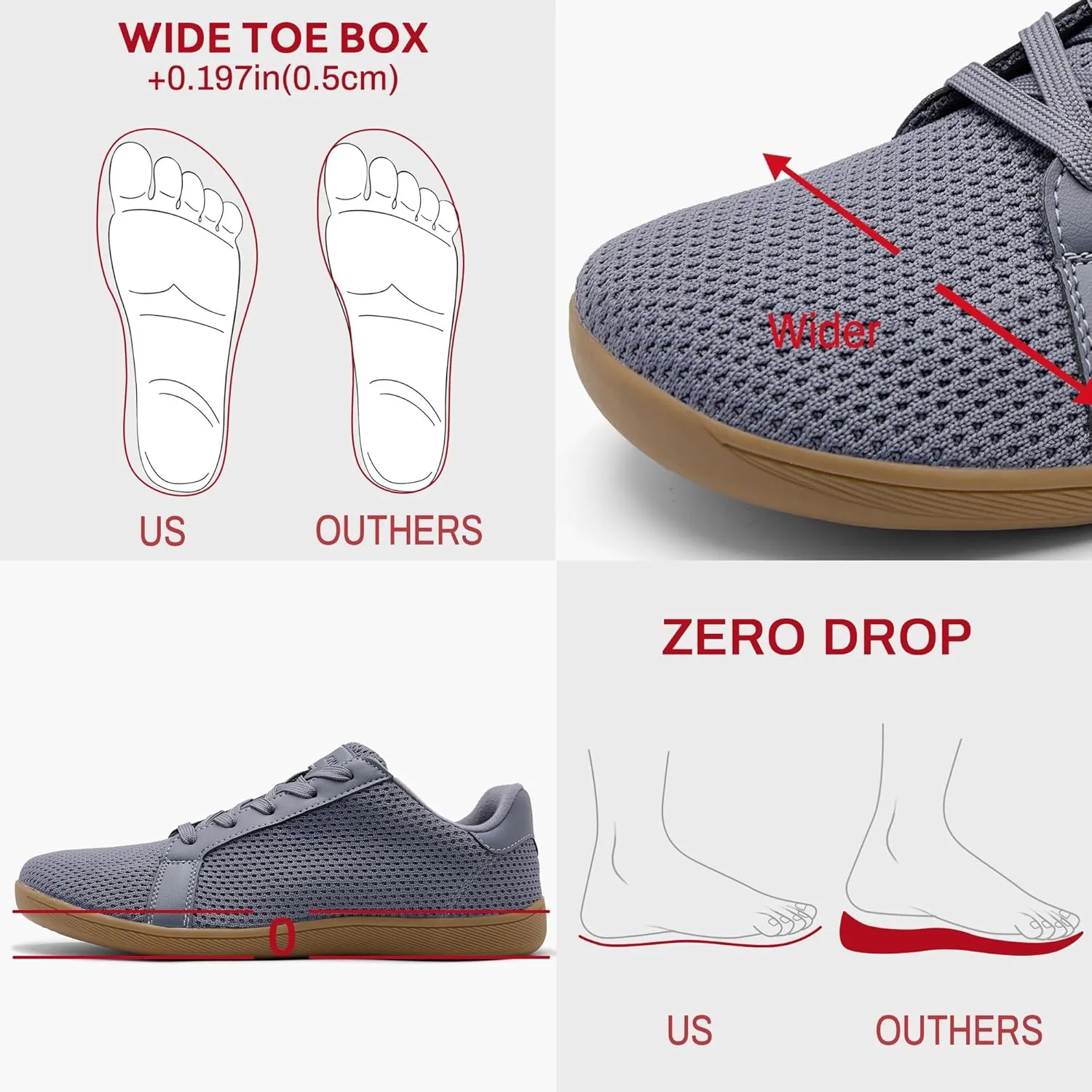 Men's Barefoot Walking Shoes Wide Toe Sneakers Zero Drop Minimalist Sneakers Non-Slip Breathable Comfortable Lightweight Casual Shoes