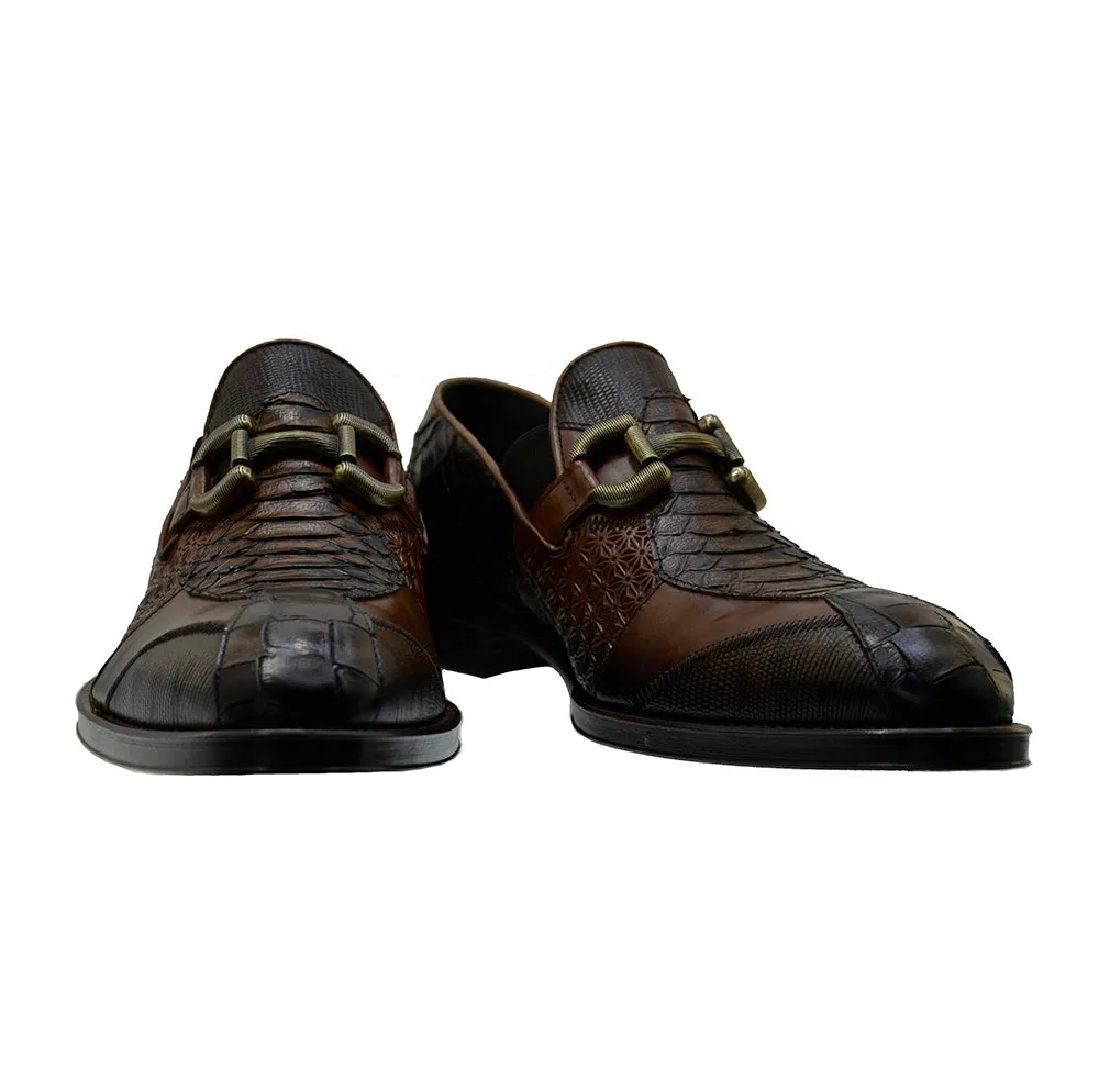 Men's Italian Shoes Jo Ghost 4994 Brown Leather Dress Buckle Shoes