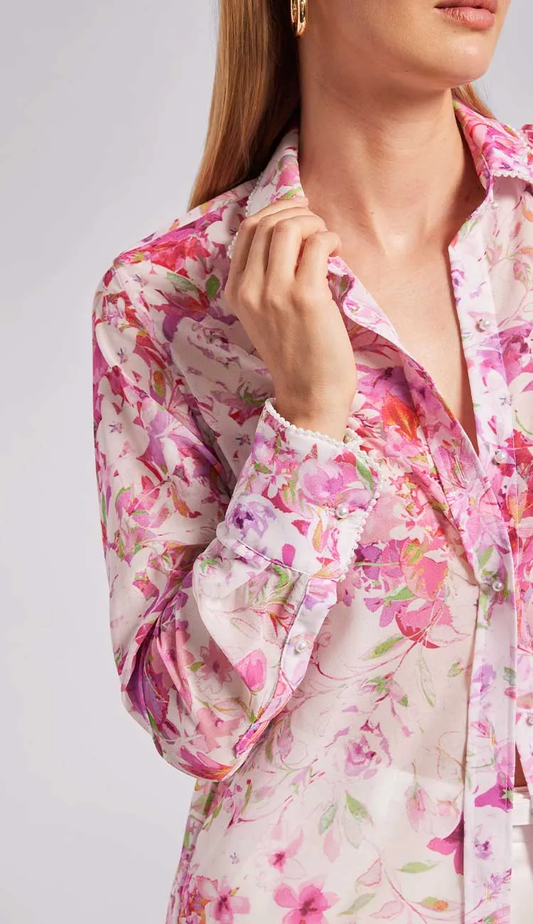Mercy Floral Georgette Shirt - Floral Pink