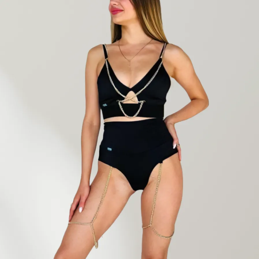 Metal chains pole dance outfit, High Heels dance outfit