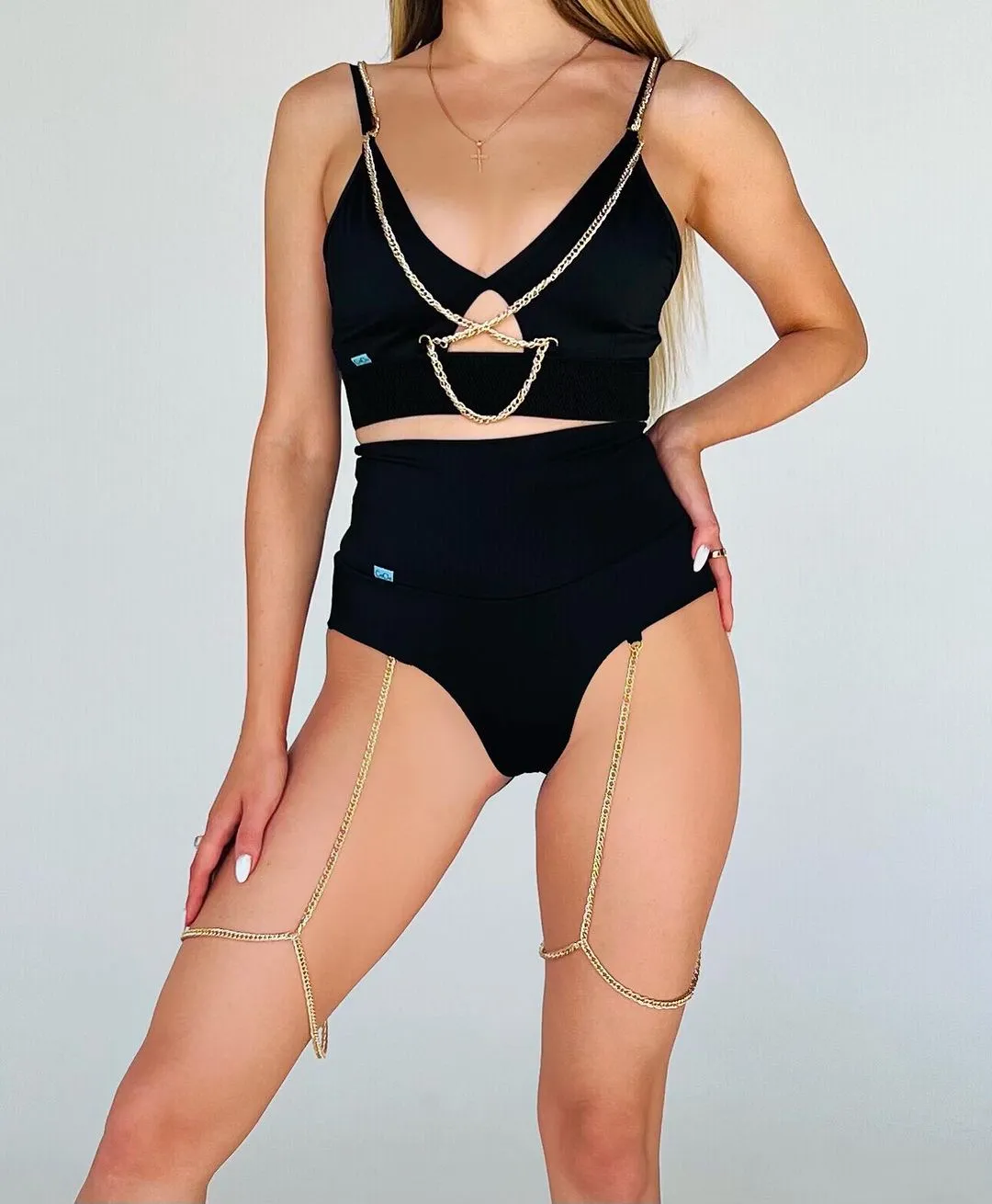 Metal chains pole dance outfit, High Heels dance outfit