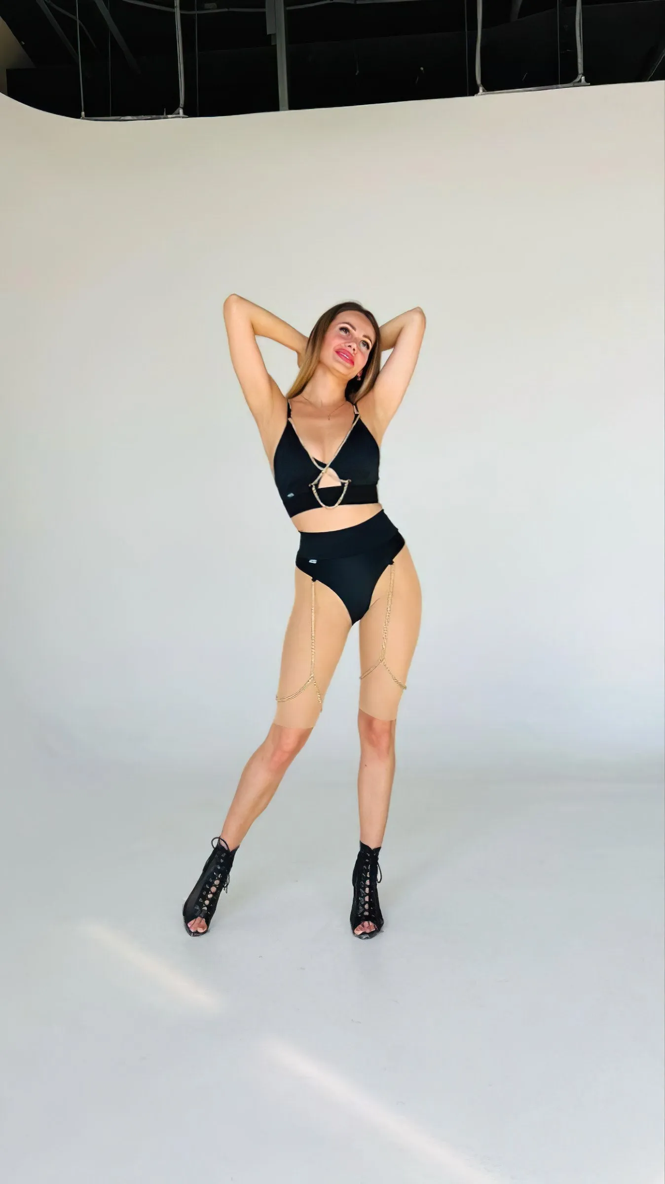 Metal chains pole dance outfit, High Heels dance outfit