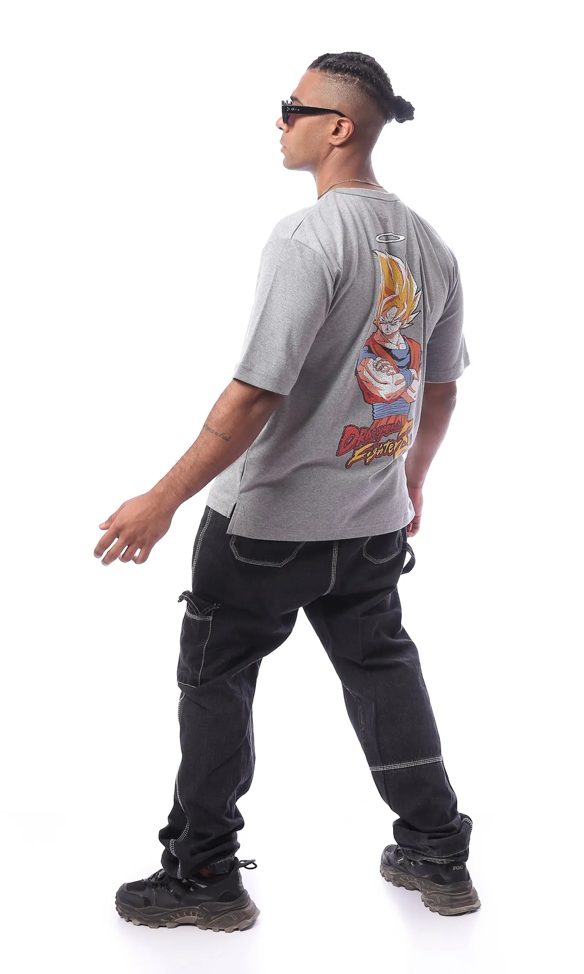 O163654 Grey "Dragon Ball" Printed Round Neck Slip On Tee