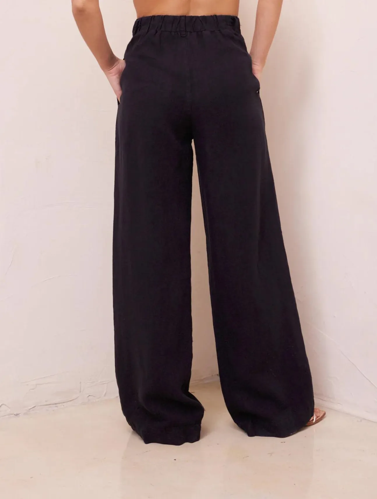 Pleated Wide Leg Linen Trouser