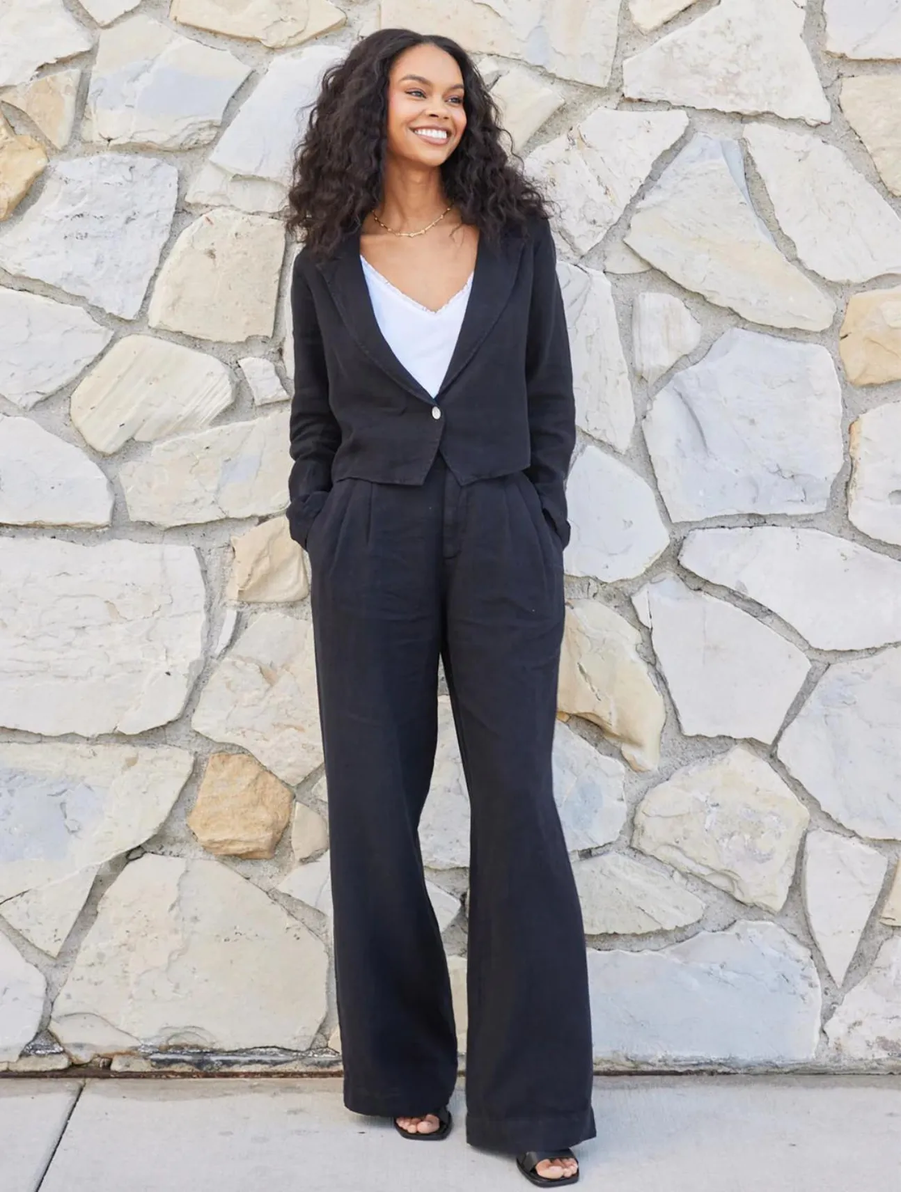 Pleated Wide Leg Linen Trouser
