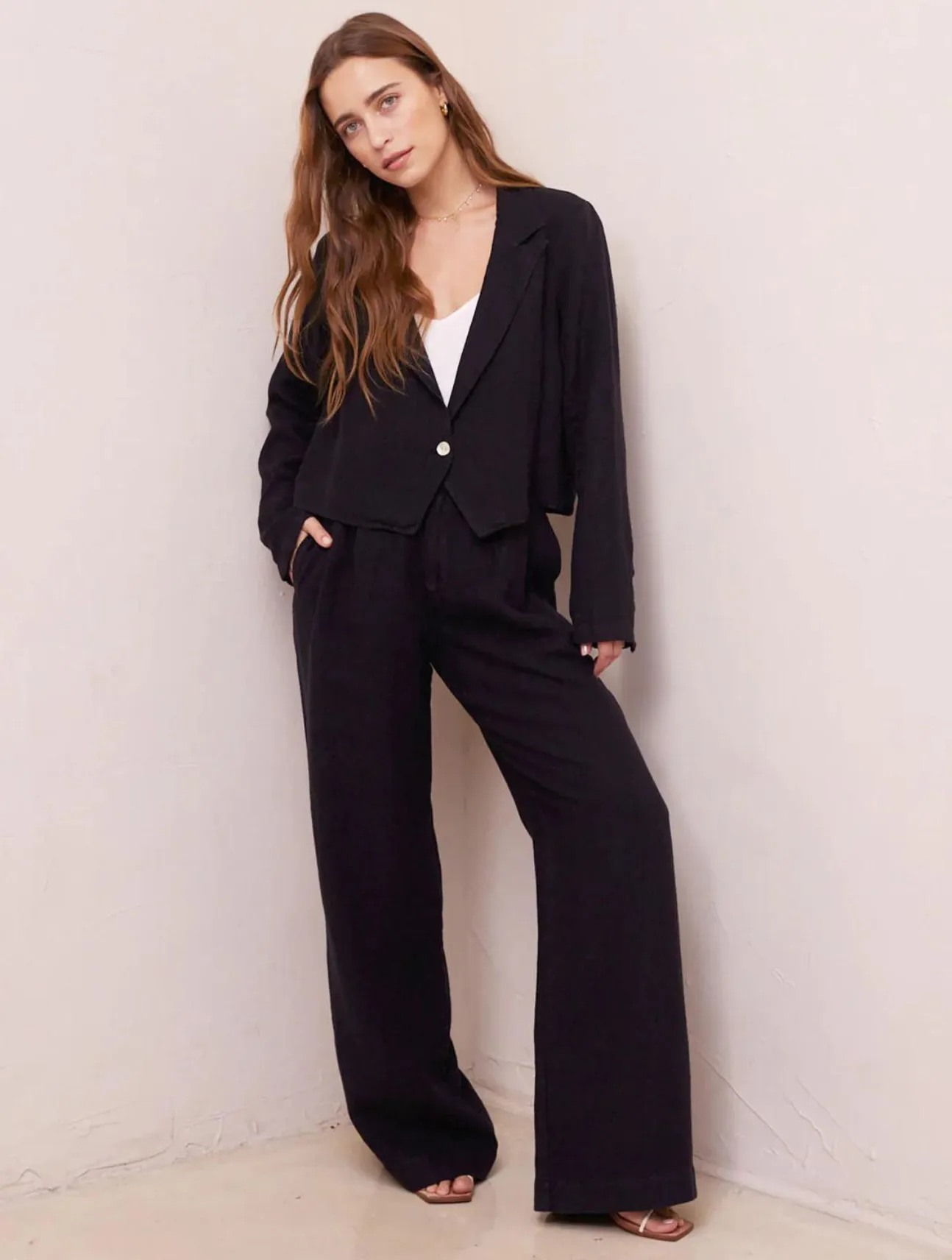 Pleated Wide Leg Linen Trouser