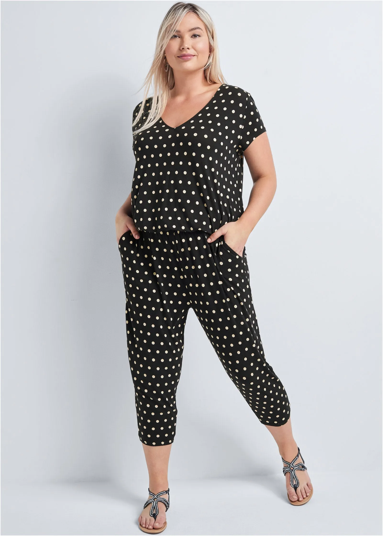Polka Dot Jumpsuit - Black & White