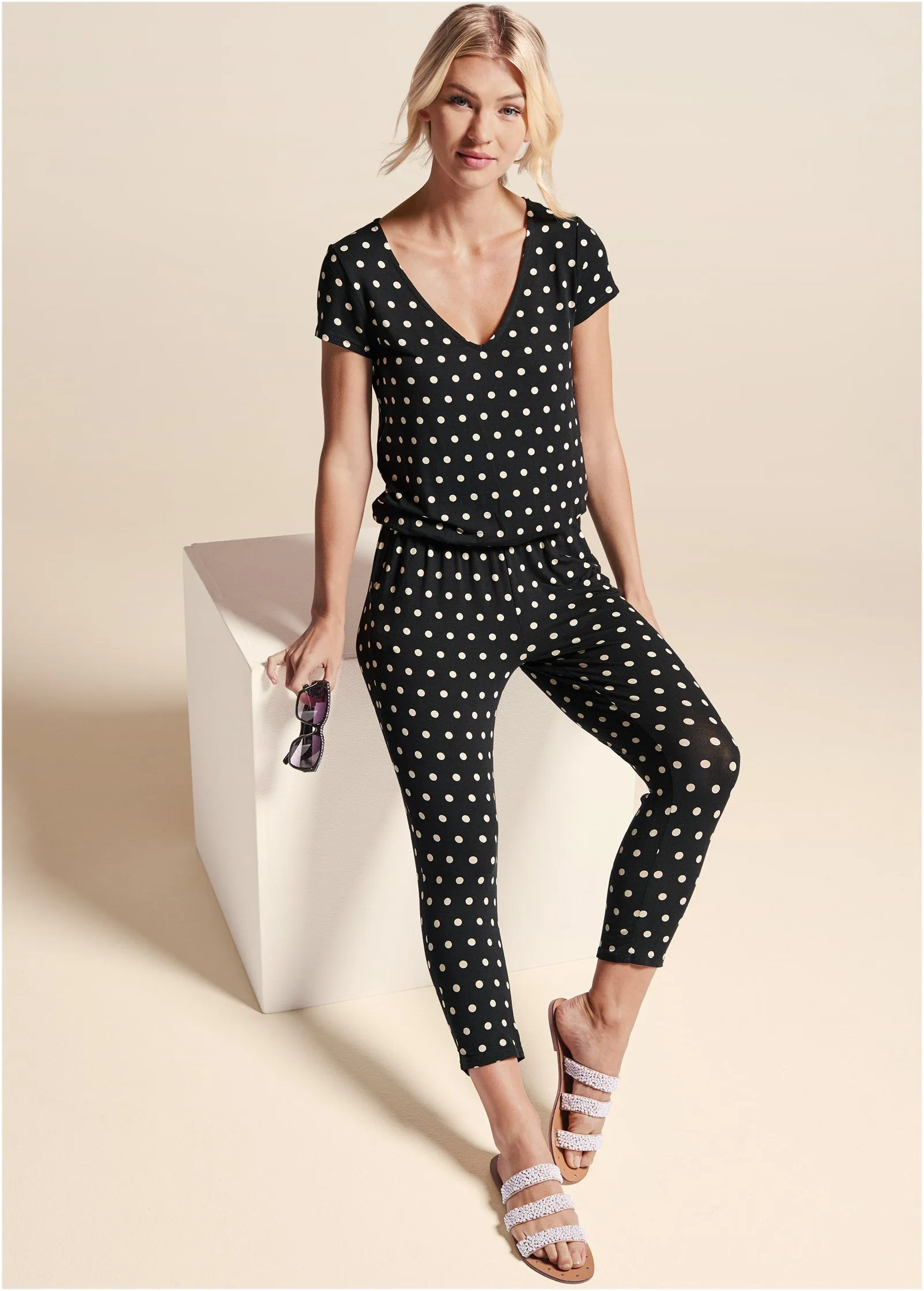 Polka Dot Jumpsuit - Black & White