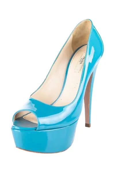 Prada Turquoise Patent Leather Platform Pumps Size US 7.5 | EU 37.5