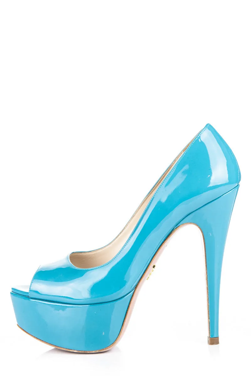 Prada Turquoise Patent Leather Platform Pumps Size US 7.5 | EU 37.5
