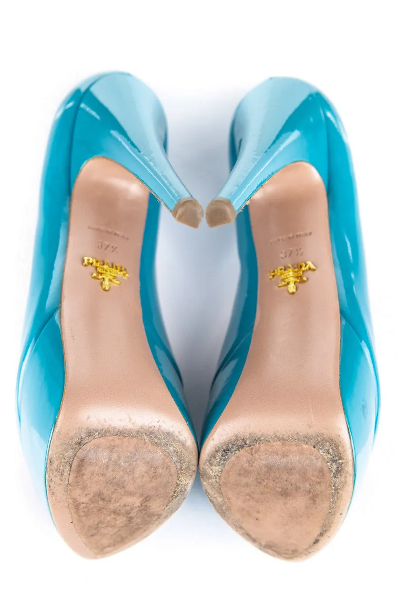 Prada Turquoise Patent Leather Platform Pumps Size US 7.5 | EU 37.5