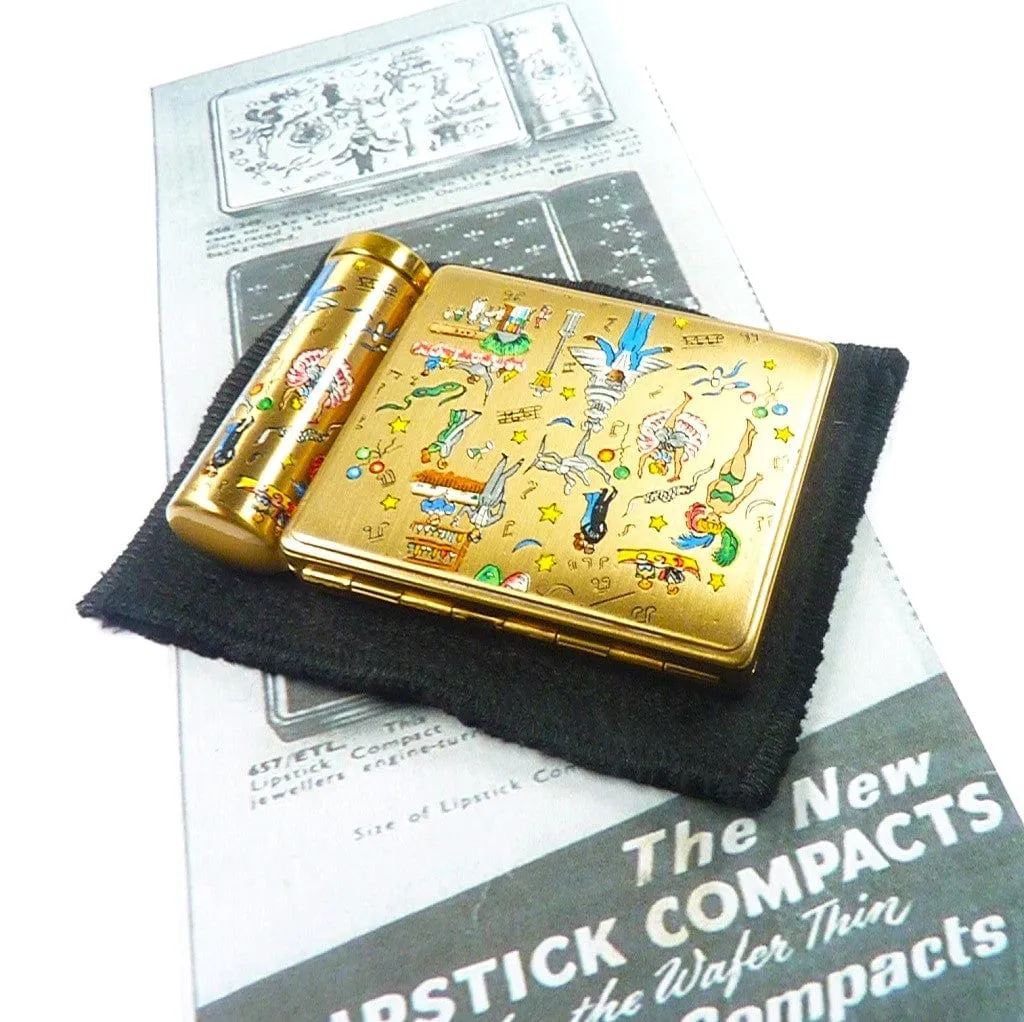 Rare Refillable Vintage Stratton Lipstick Compact Dancing Scenes