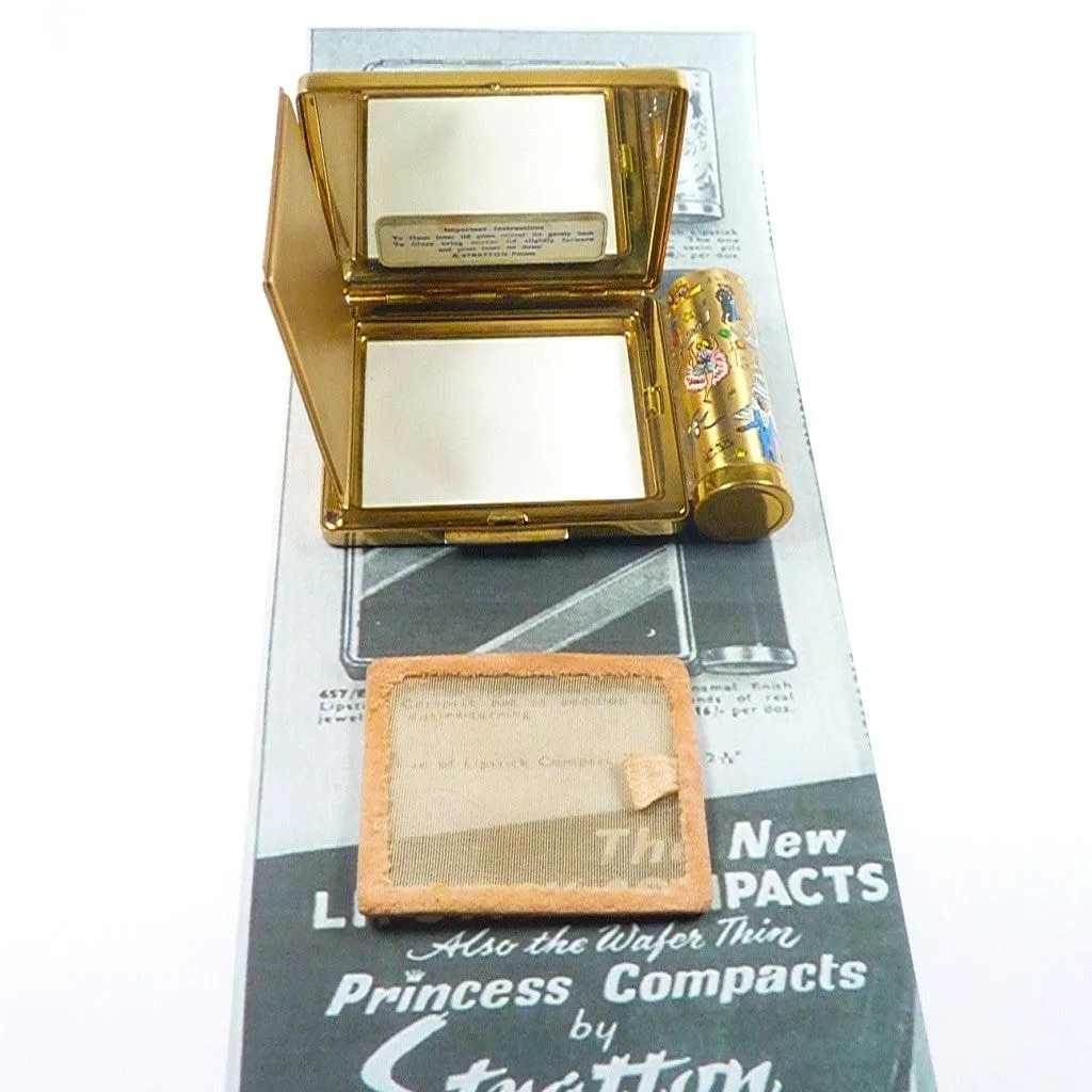 Rare Refillable Vintage Stratton Lipstick Compact Dancing Scenes