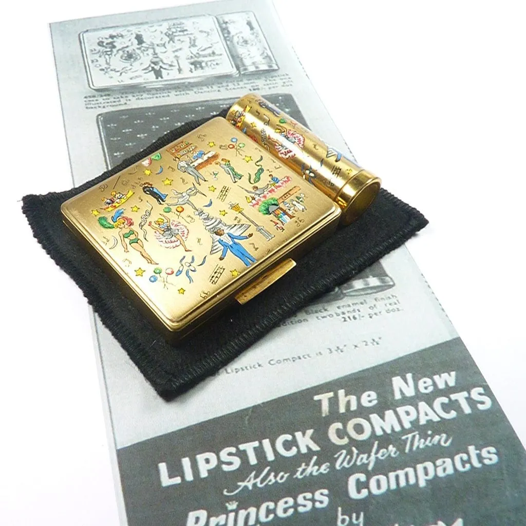 Rare Refillable Vintage Stratton Lipstick Compact Dancing Scenes