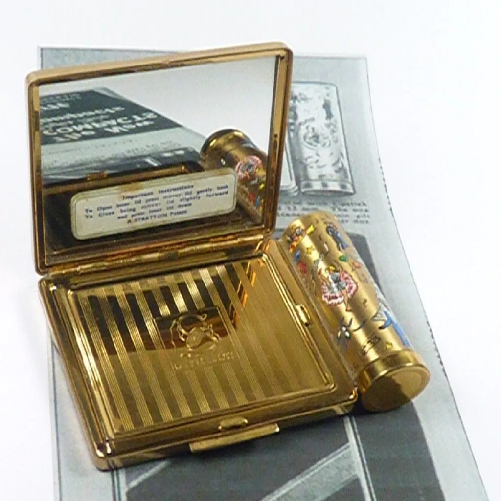 Rare Refillable Vintage Stratton Lipstick Compact Dancing Scenes