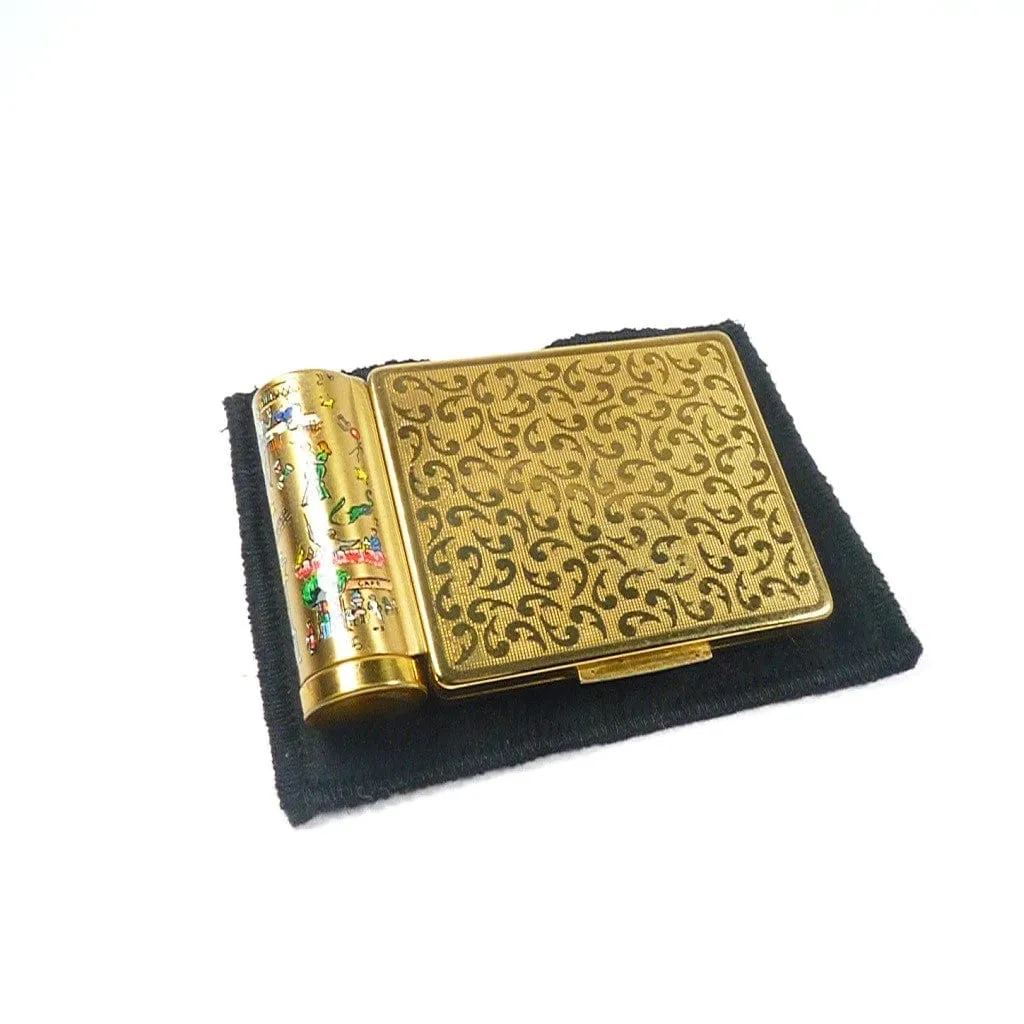 Rare Refillable Vintage Stratton Lipstick Compact Dancing Scenes