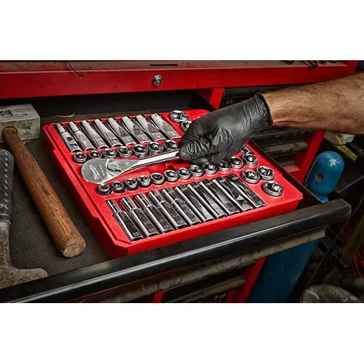 Ratchet and Socket Set - Milwaukee 47pc 1/2" Drive Metric & SAE Ratchet and Socket Set with FOUR FLAT™ Sides, 48-22-9010