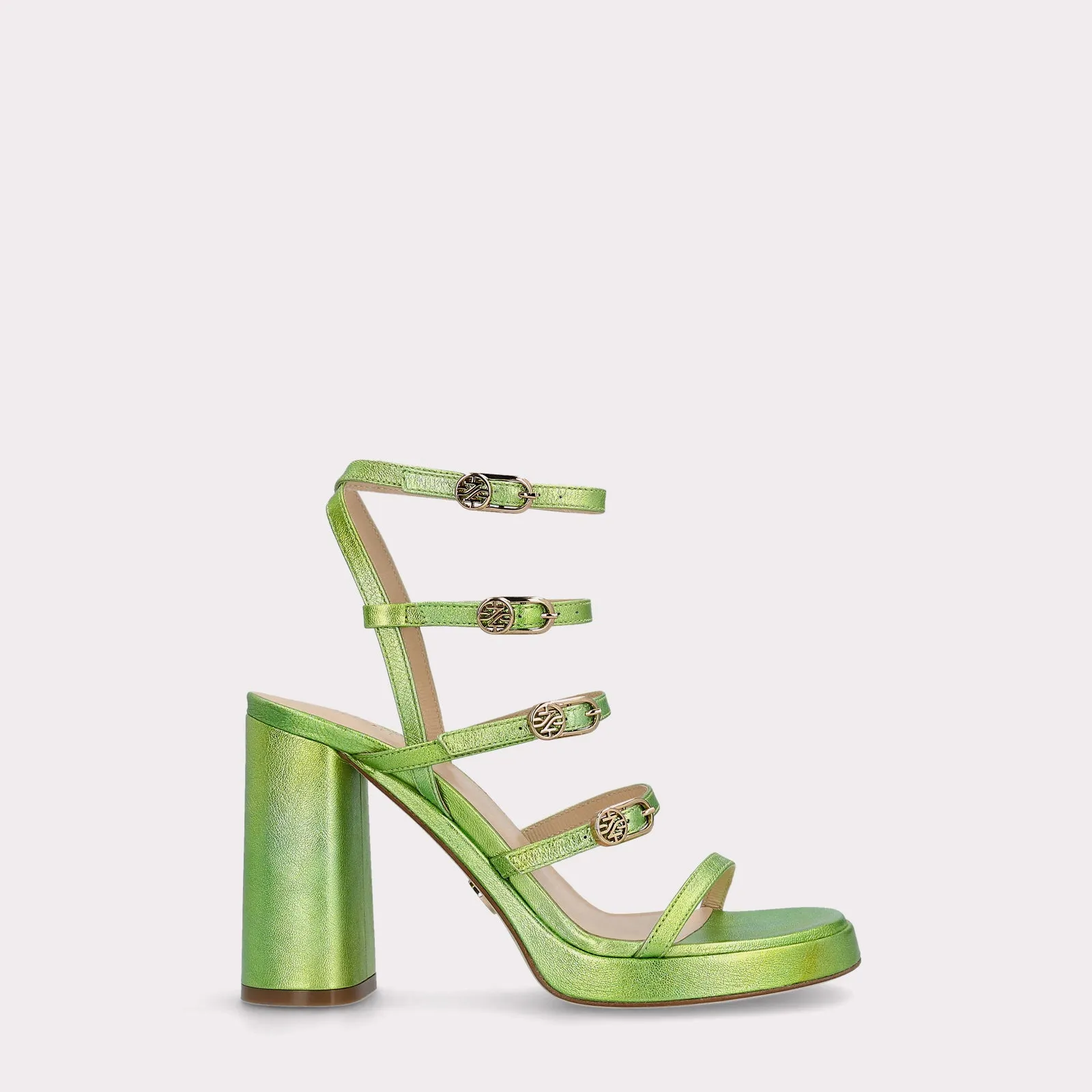 RITA METALLIC GREEN LEATHER PLATOFRM SANDALS