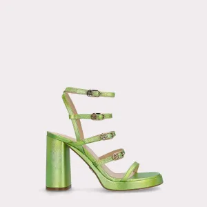 RITA METALLIC GREEN LEATHER PLATOFRM SANDALS