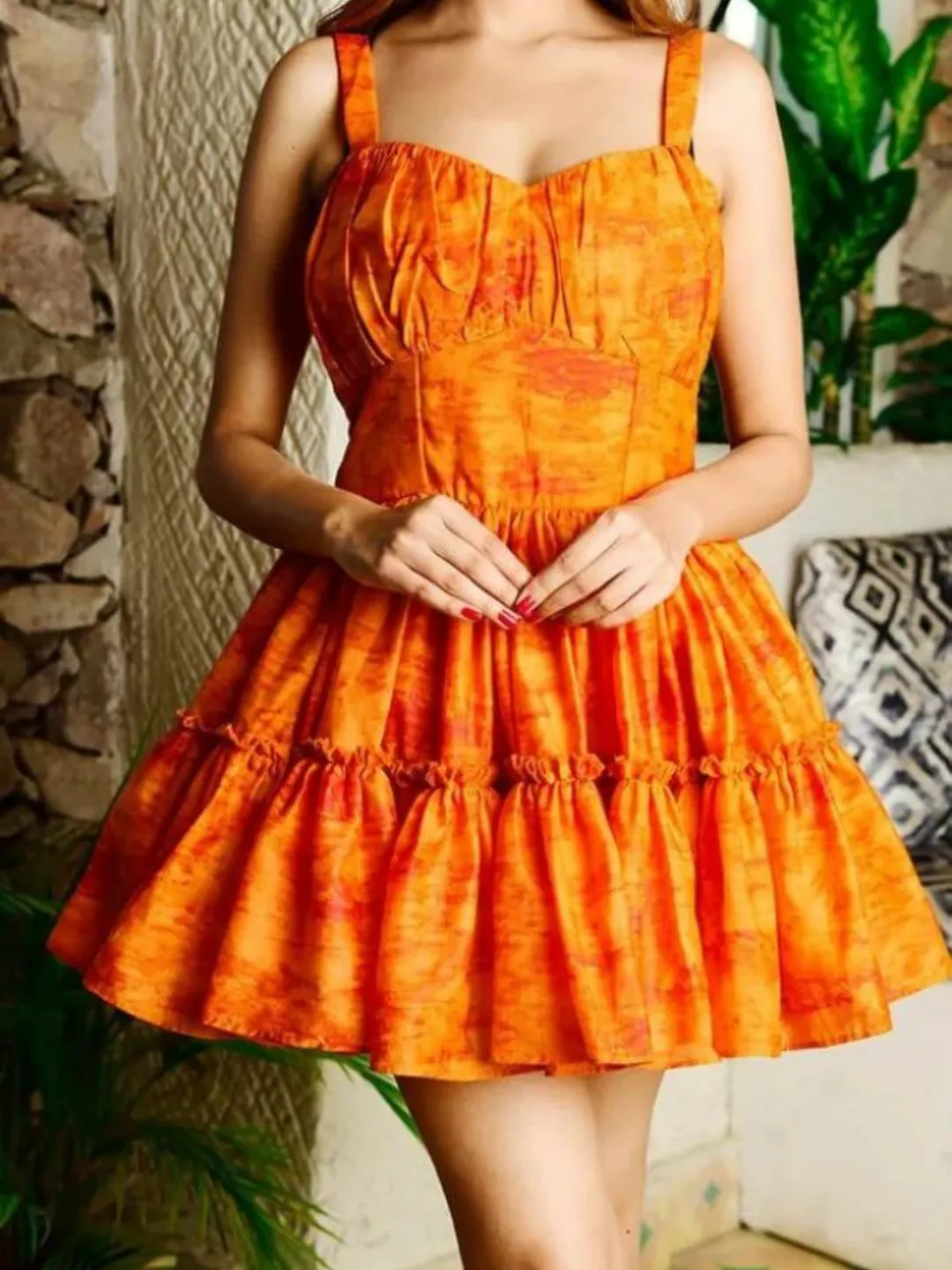 Saffron Orange Viscose Short Dress
