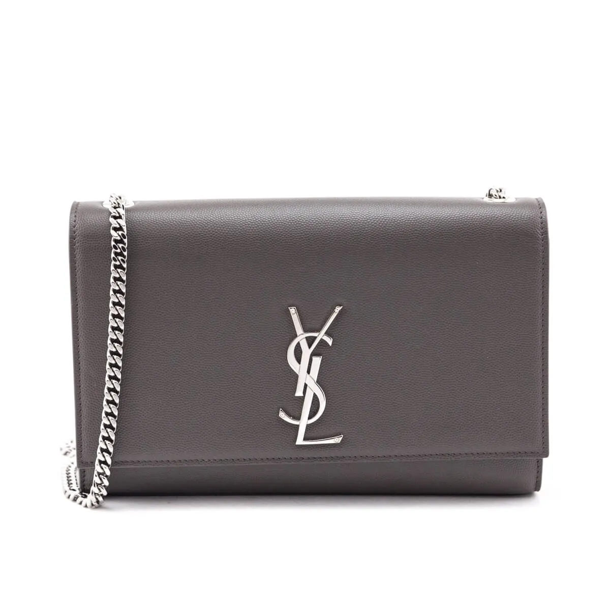 Saint Laurent Earth Grey Grain De Poudre Medium Chain Kate Bag