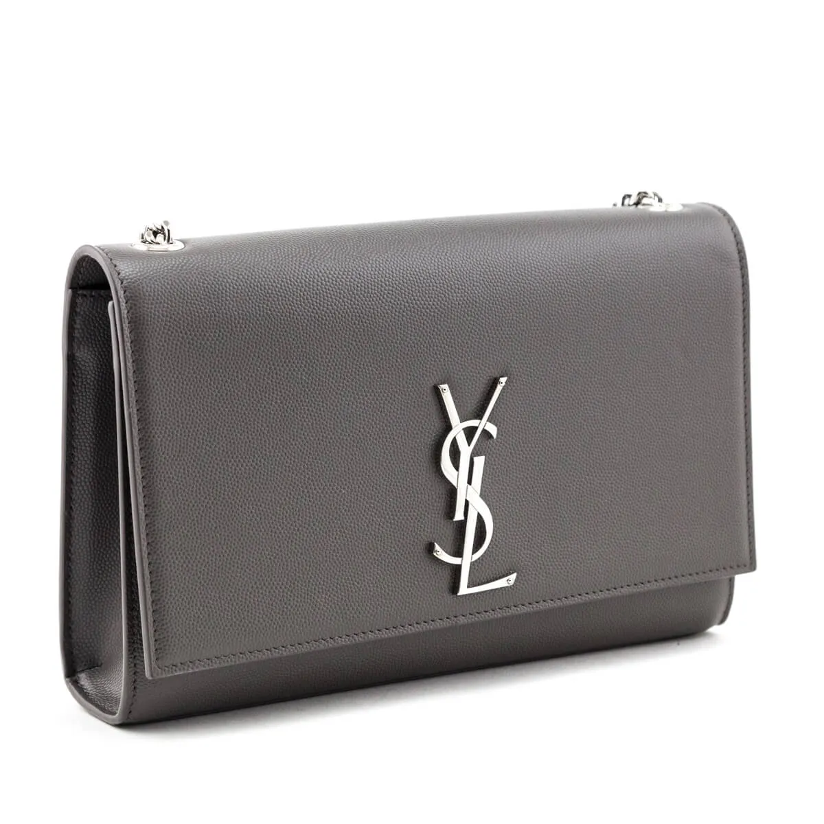 Saint Laurent Earth Grey Grain De Poudre Medium Chain Kate Bag