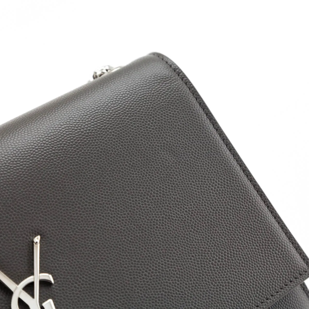 Saint Laurent Earth Grey Grain De Poudre Medium Chain Kate Bag