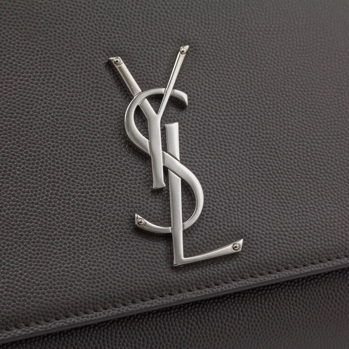 Saint Laurent Earth Grey Grain De Poudre Medium Chain Kate Bag