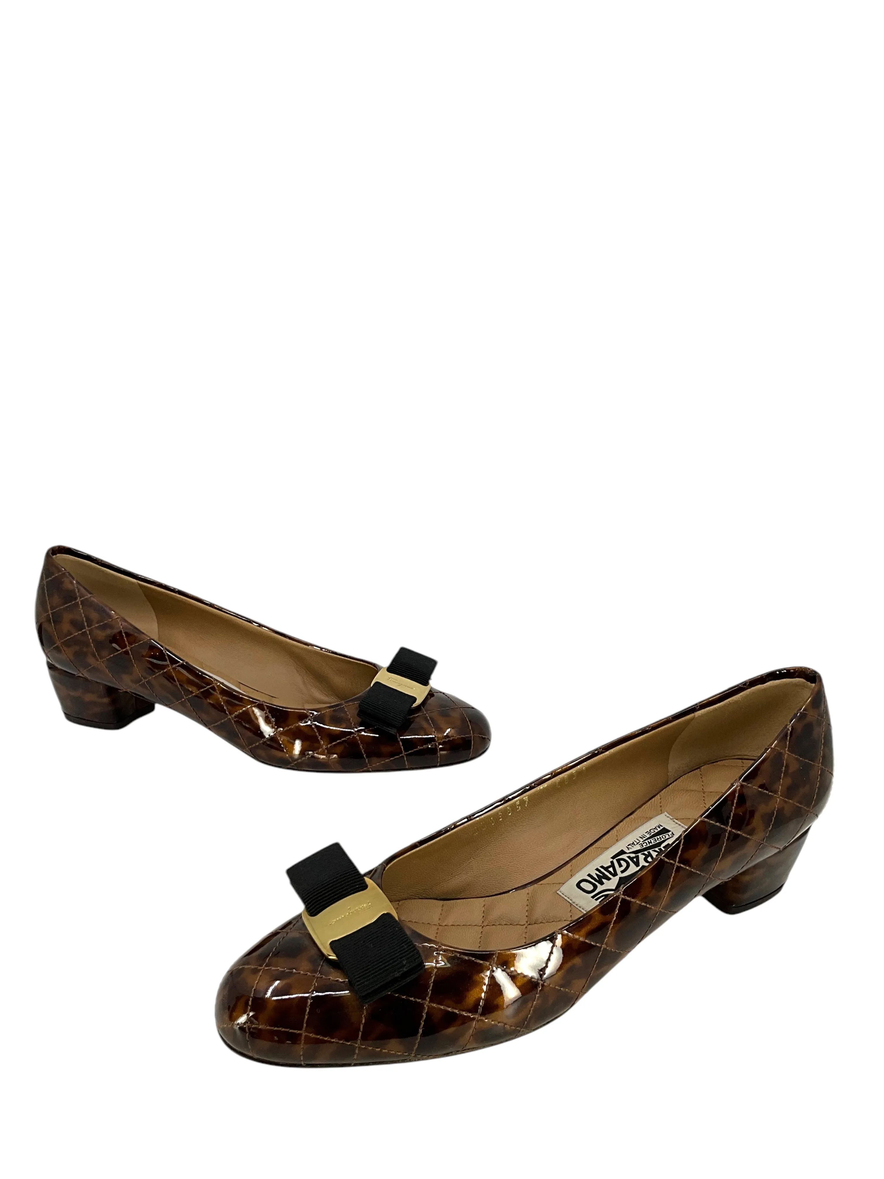 Salvatore Ferragamo Vara Bow Patent Pumps Size 8 NEW