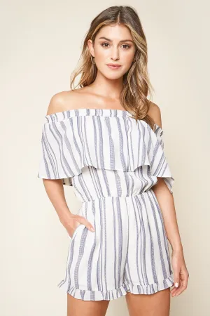 See You Later Striped Off The Shoulder Romper