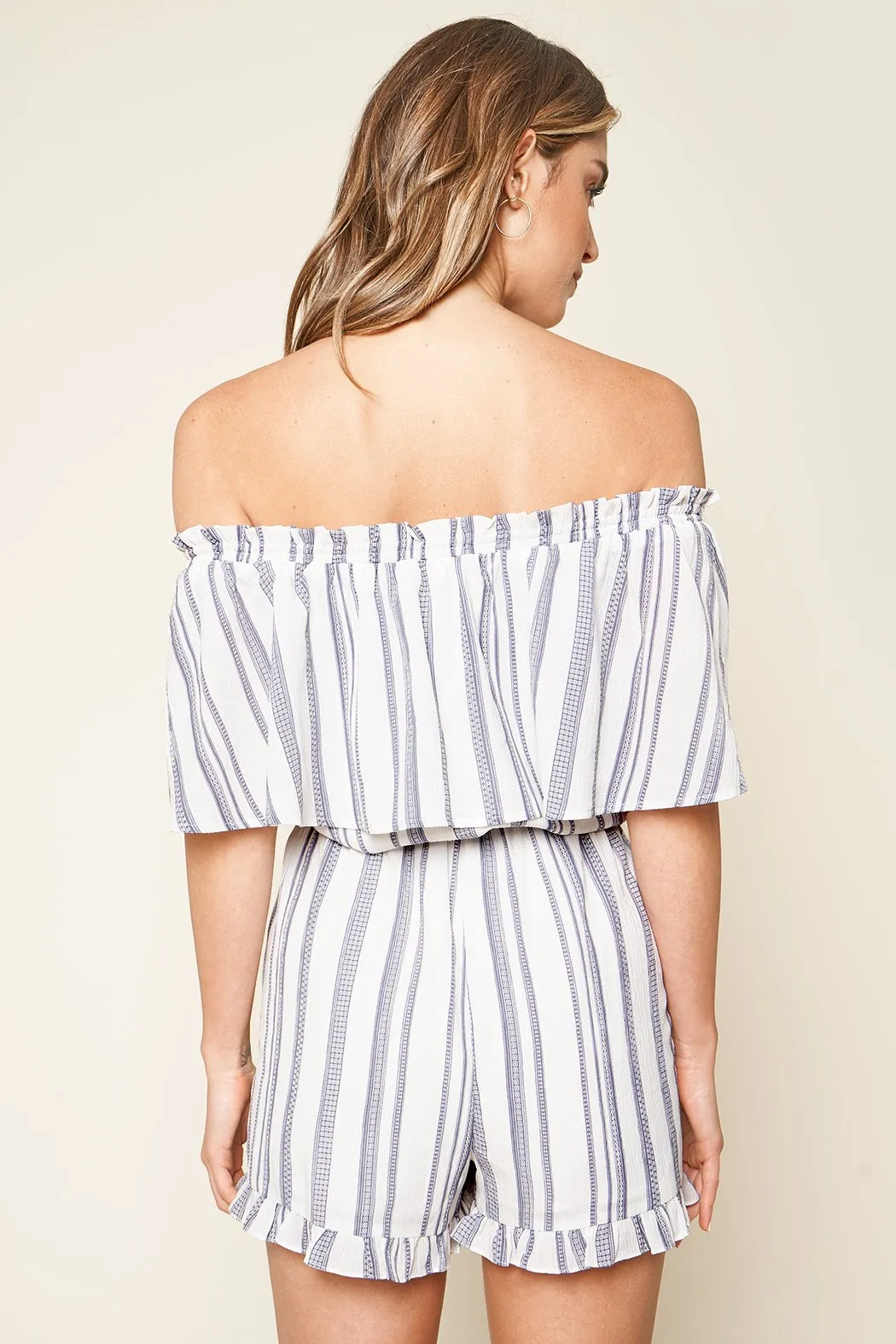 See You Later Striped Off The Shoulder Romper