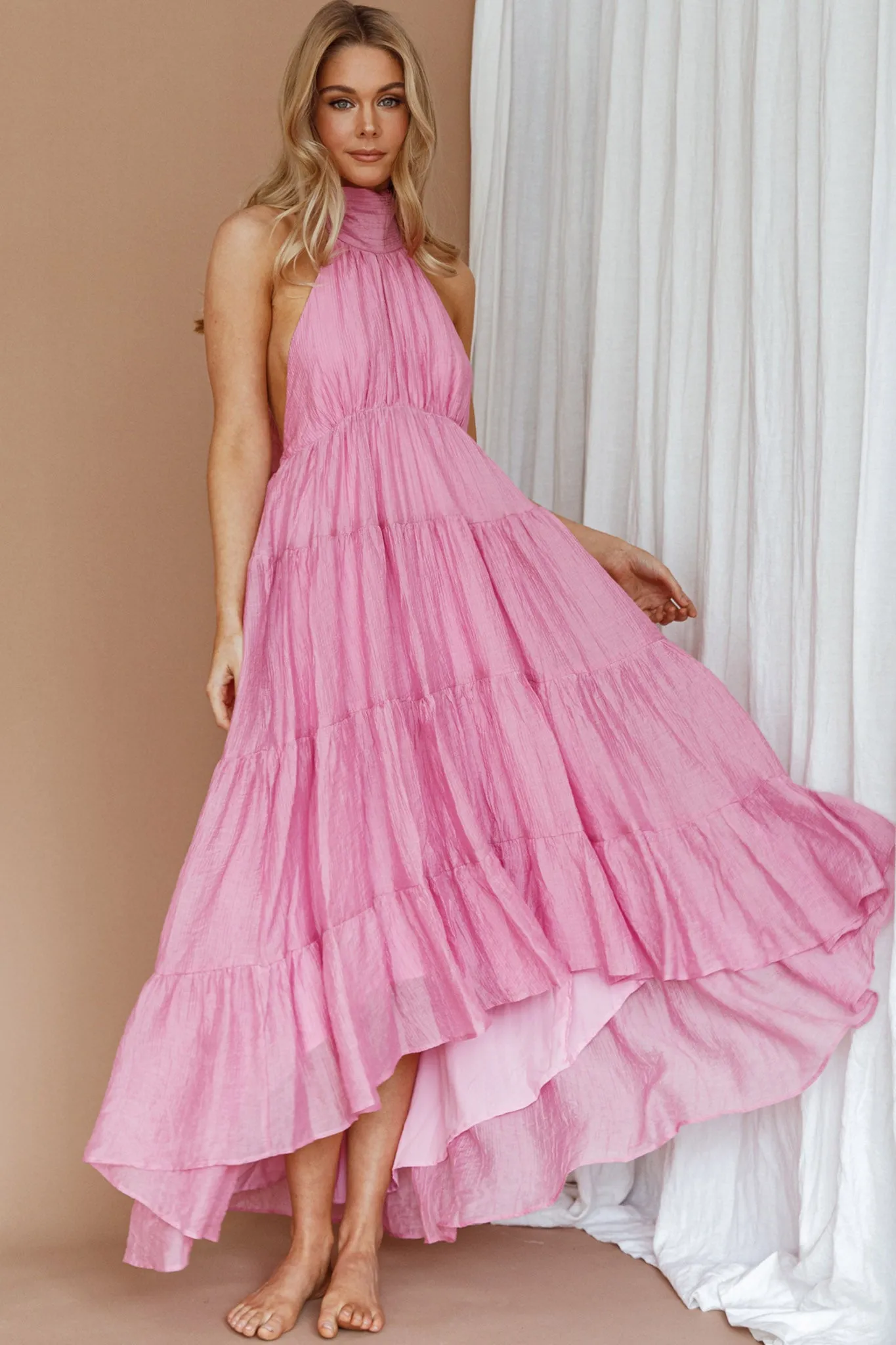 South Haven Halter Midi Dress Pink