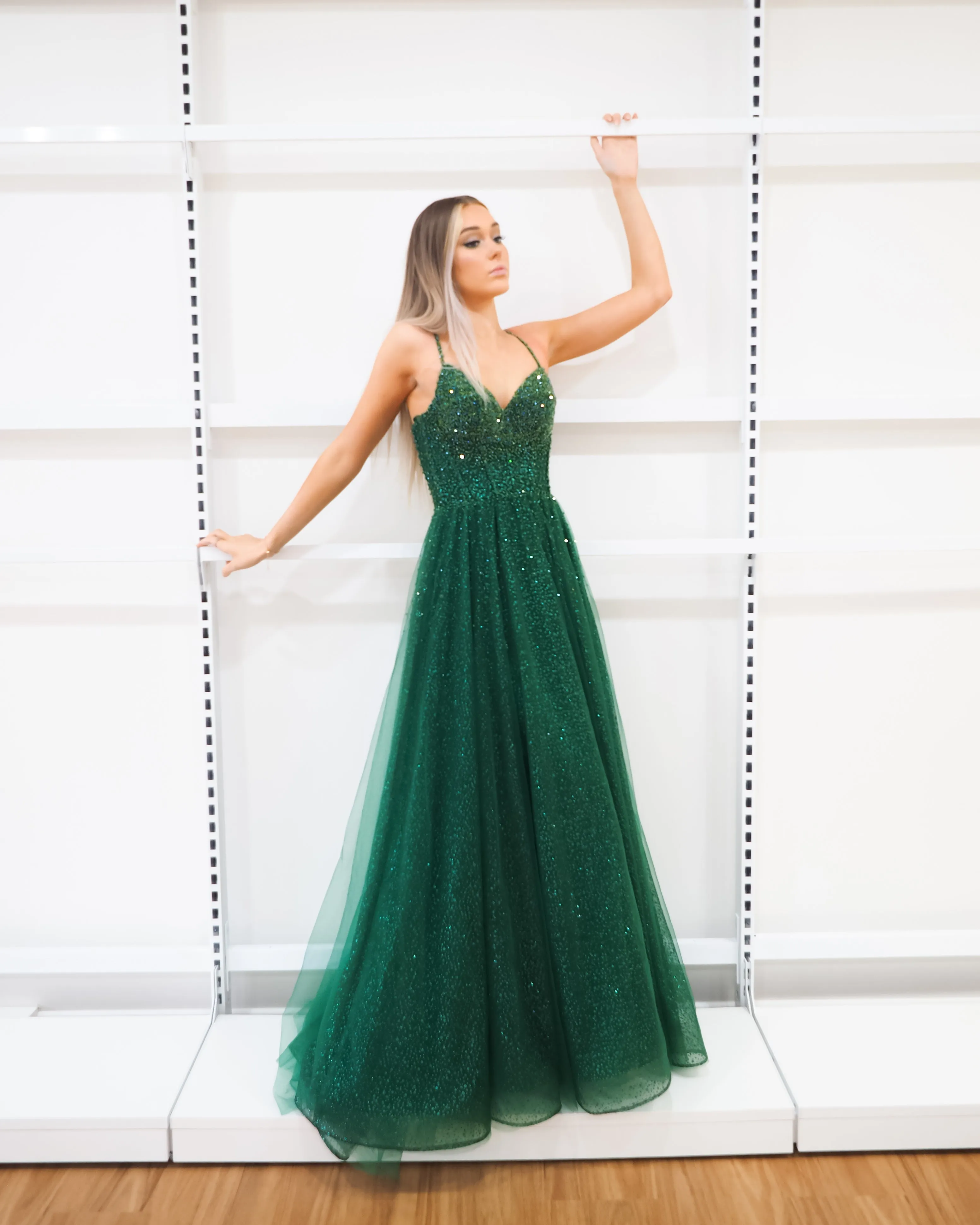 Sparkling green beaded princess dress