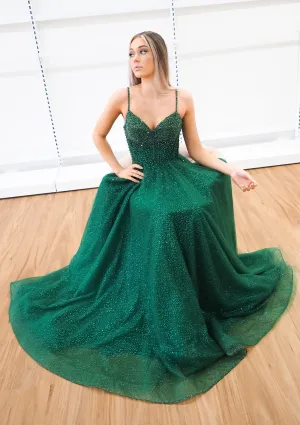 Sparkling green beaded princess dress