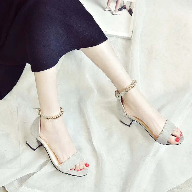 Suede Ankle Strap Chunky Heel Peep-toe Summer Beads Sandals