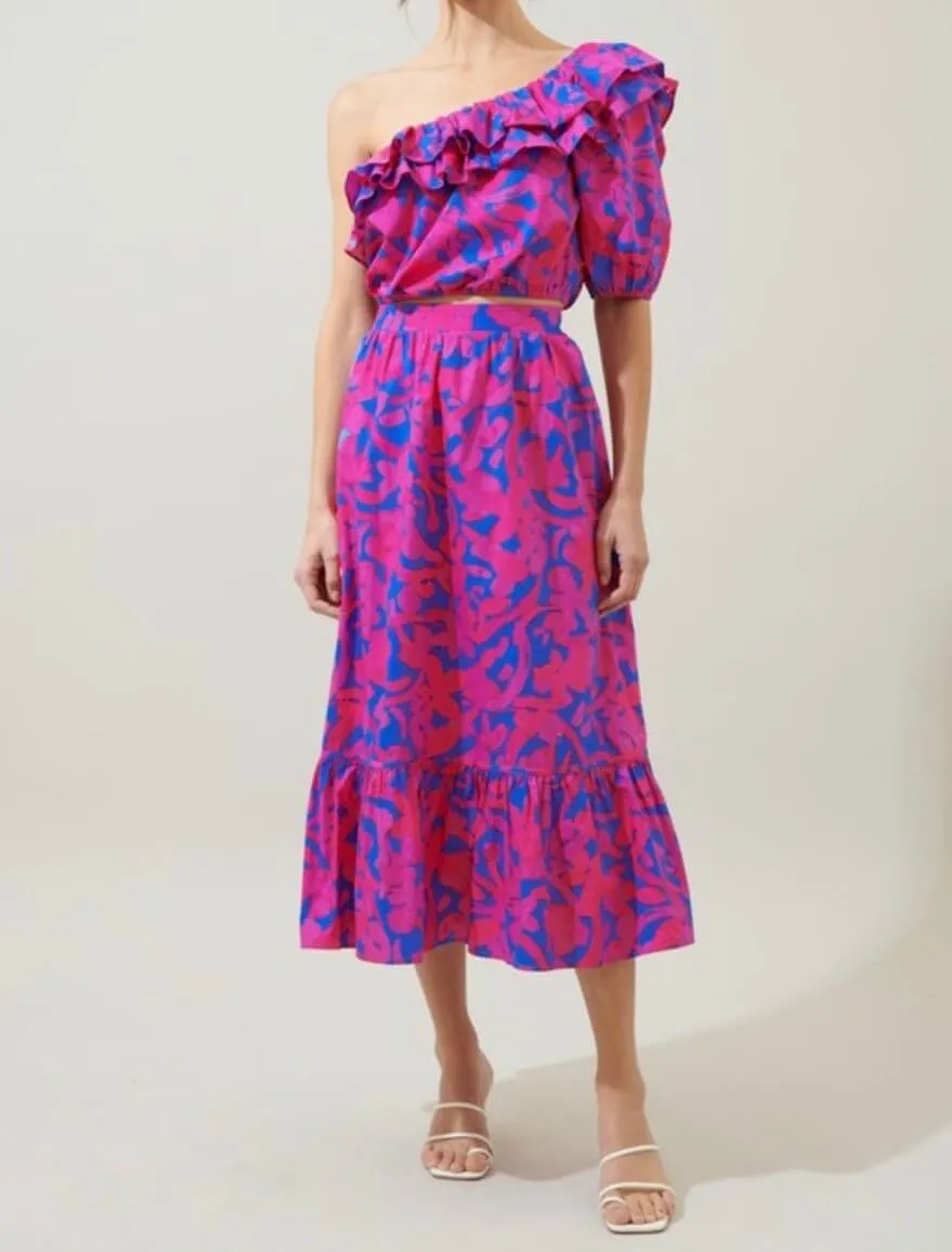 The Amore Set: One Shoulder Maxi Ruffle Skirt Set