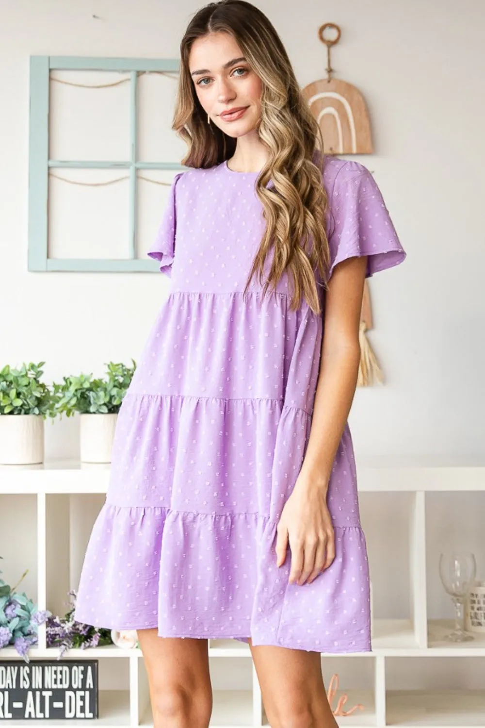 The Lilac Swiss Dot Short Sleeve Tiered Dress