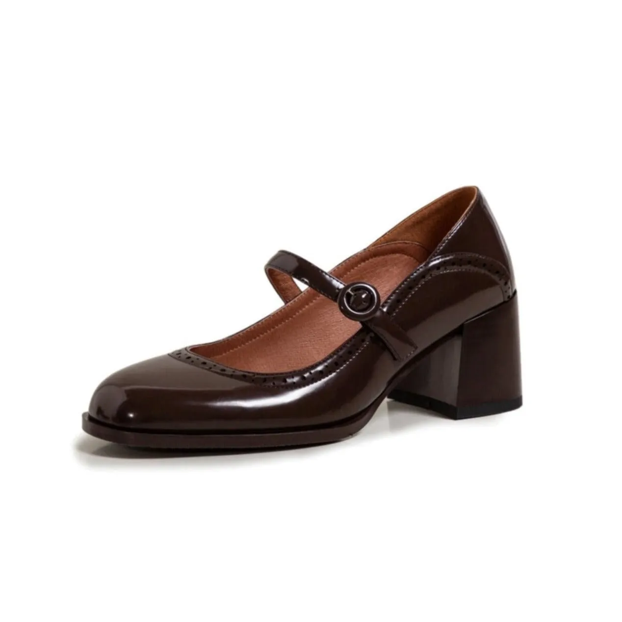 TinaCus Glossy Genuine Leather Women's Handmade Round Toe Mid Block Heel Buckle Cute Mar Jane Pump Shoes