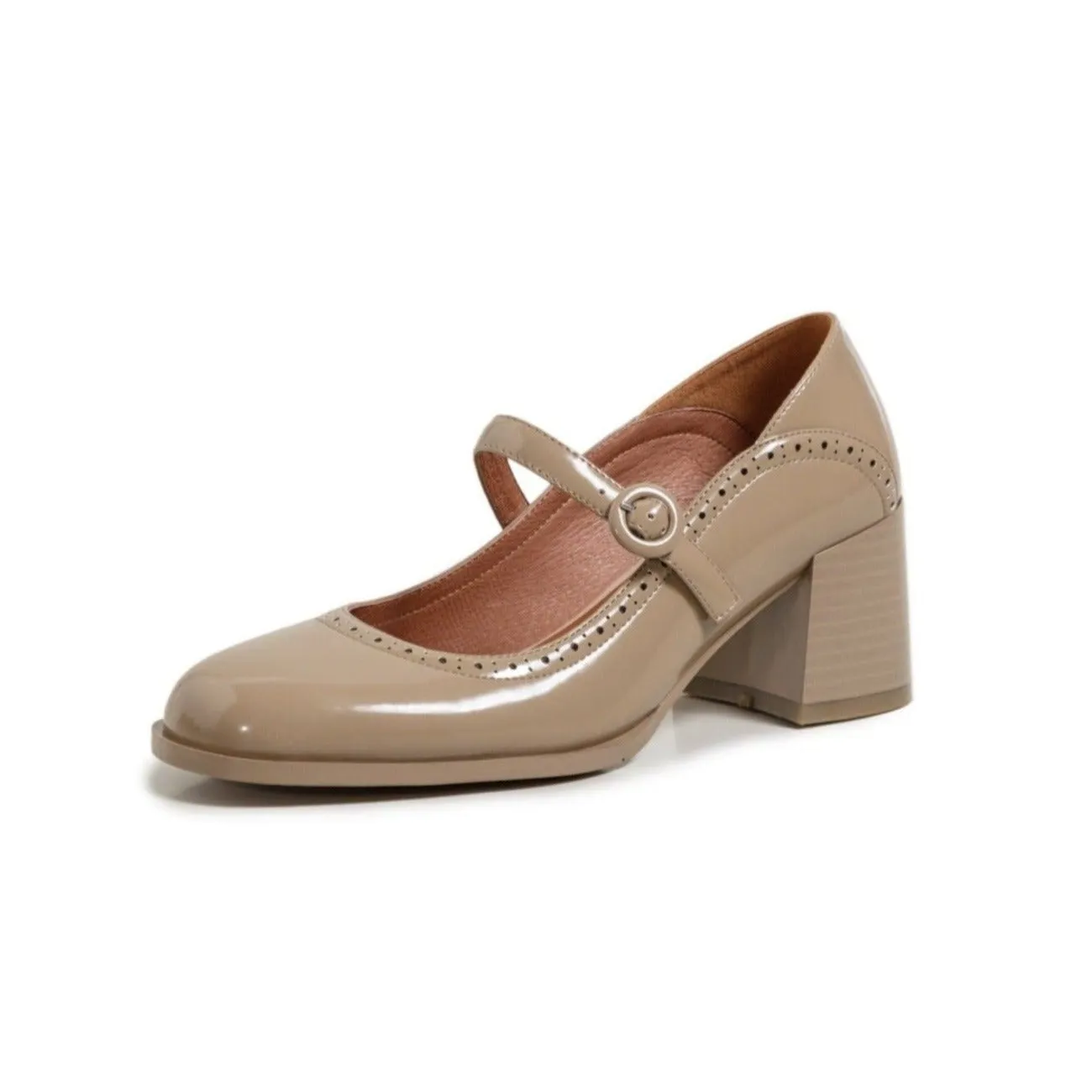 TinaCus Glossy Genuine Leather Women's Handmade Round Toe Mid Block Heel Buckle Cute Mar Jane Pump Shoes