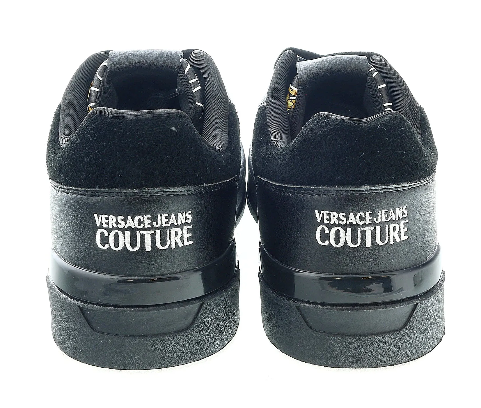 Versace Jeans Couture Black Gold Baroque Trim  Fashion Court Sneakers-